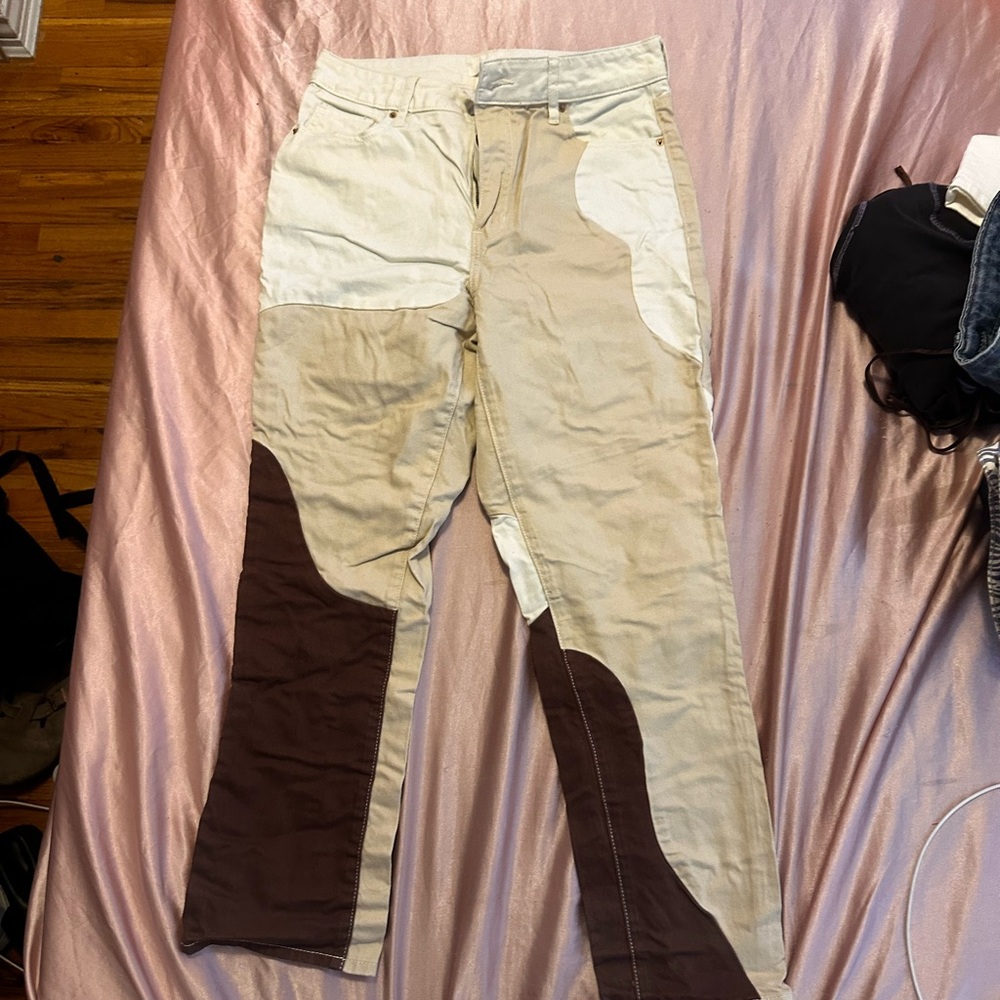 Beige and Brown Patchwork Pants